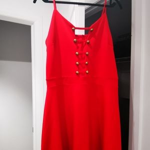 Open red front dress with buttons